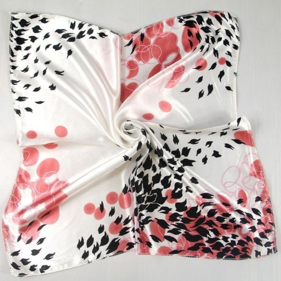 Accessories - White Satin Pink Black Print Bandanna Handkerchief